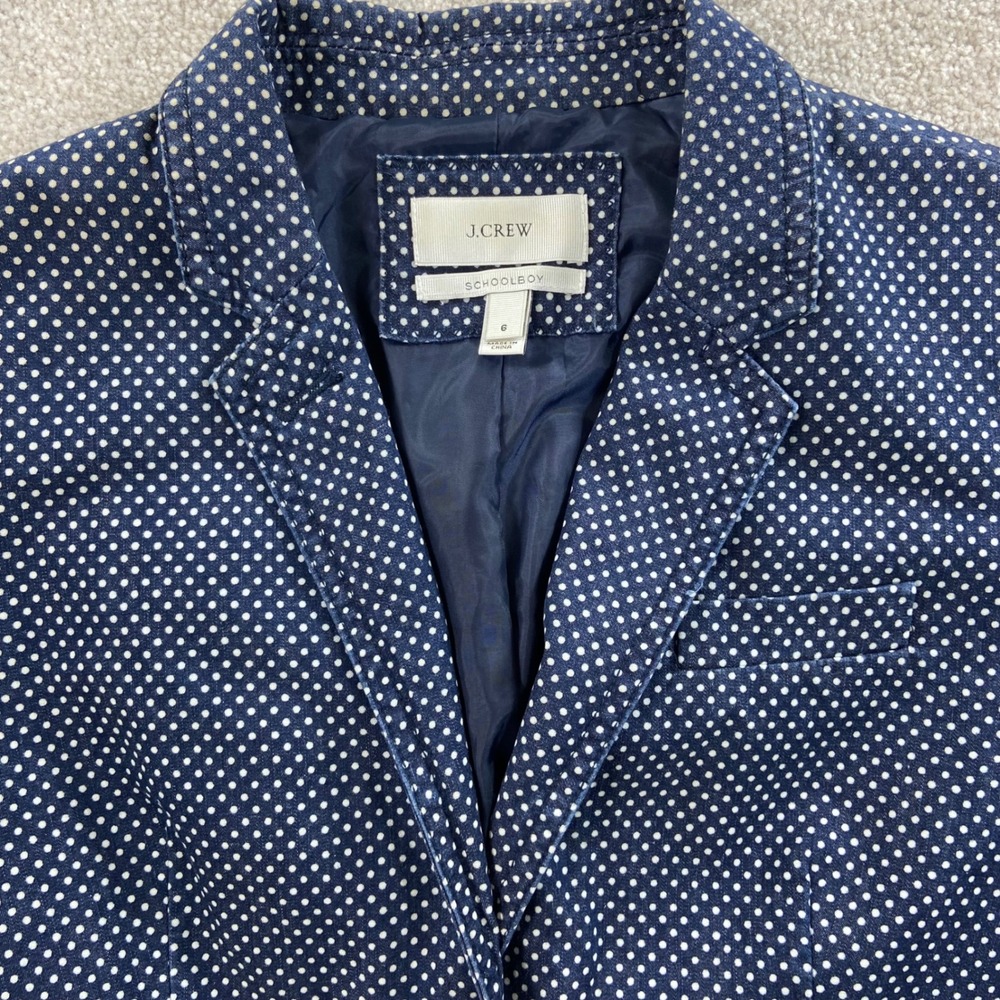 J.Crew Schoolboy Blazer Women 6 Navy Blue White Polka Dot Cotton Jacket
